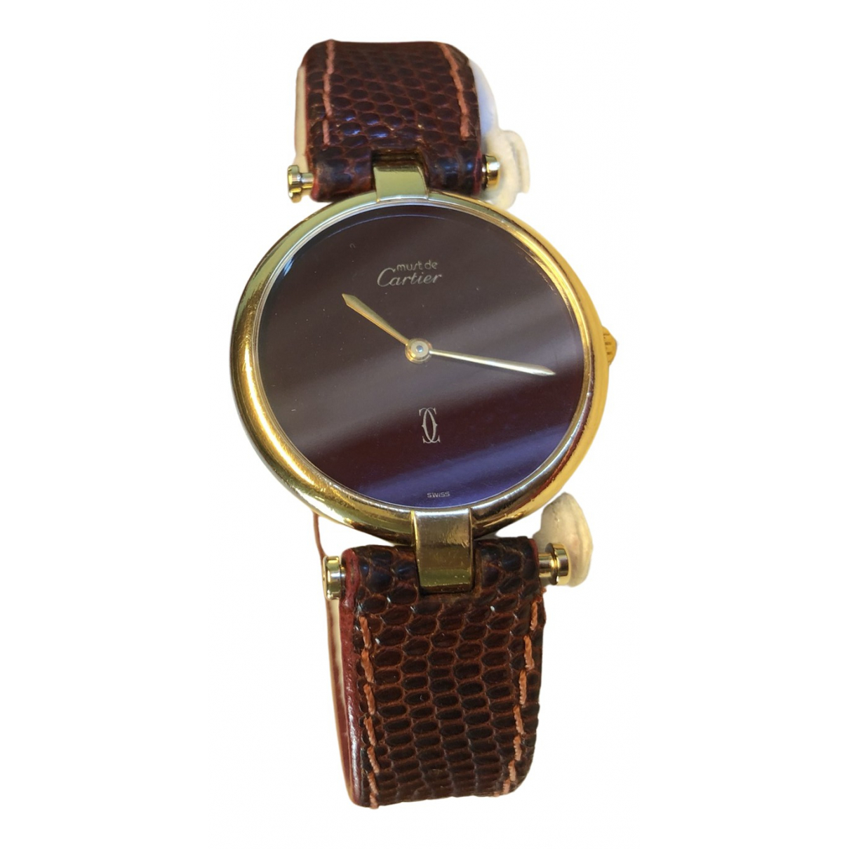 yellow gold watch Cartier Brown 
